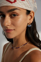 Blue Stone Gold Hoop Earrings