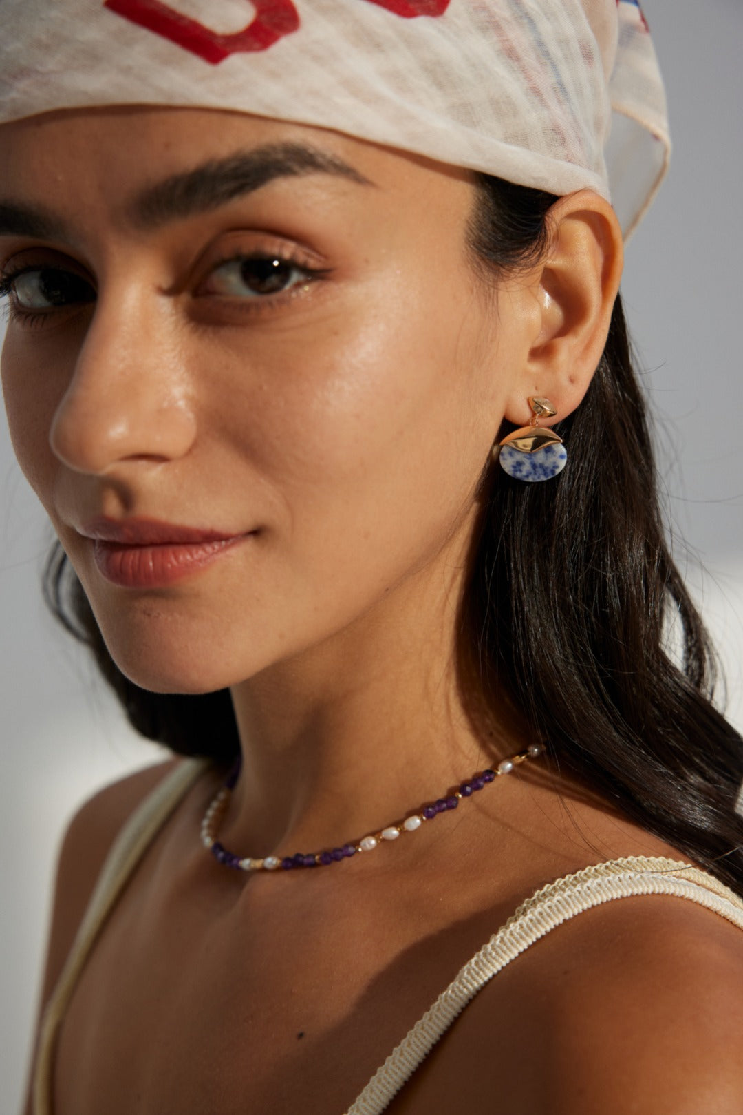Blue Stone Gold Hoop Earrings