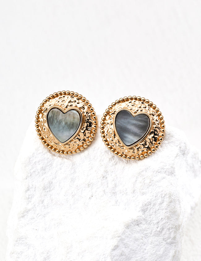 Heart Iridescent Shell Gold Hoop Earrings for Women Hover Image