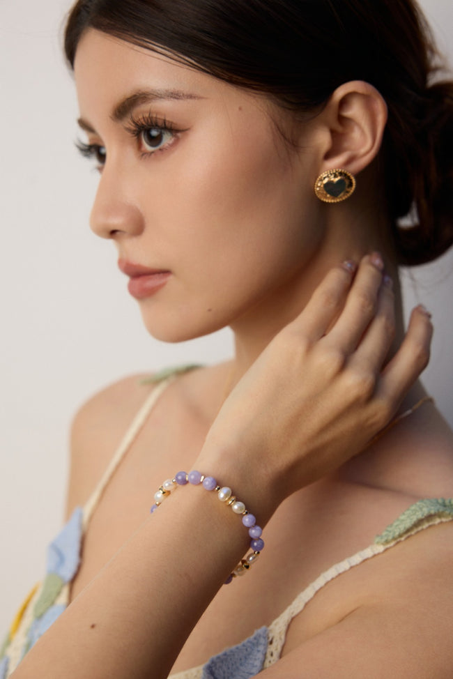 Heart Iridescent Shell Gold Hoop Earrings for Women Main Image