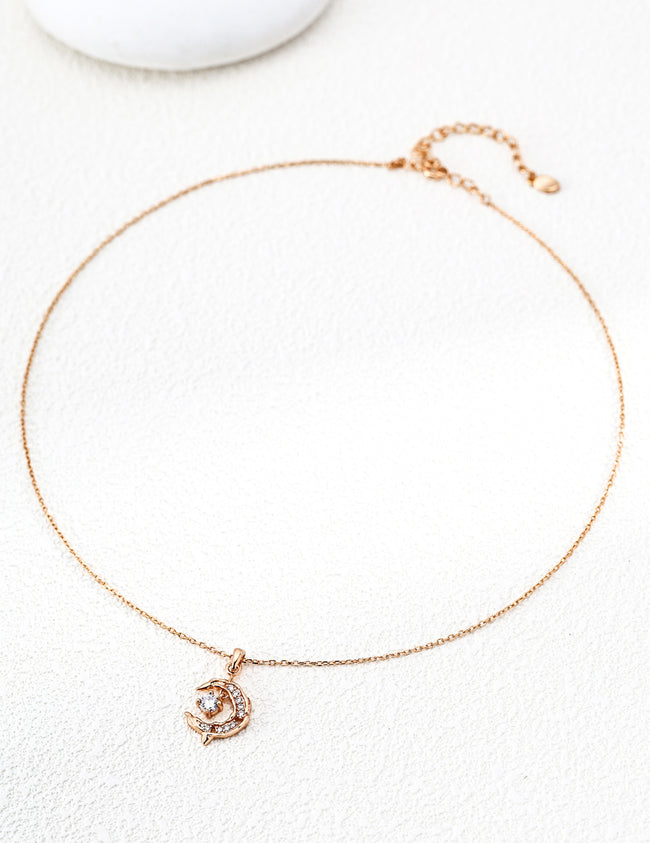 Crescent Moon Charm Necklace Zircon Star Pendant Layered Necklace Stack Design Hover Image