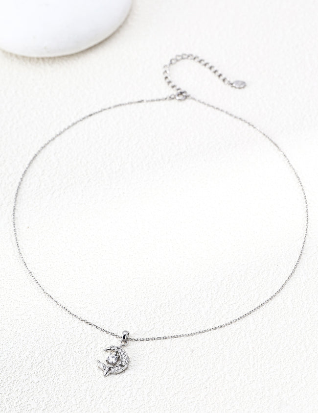 Crescent Moon Charm Necklace Zircon Star Pendant Layered Necklace Stack Design Main Image