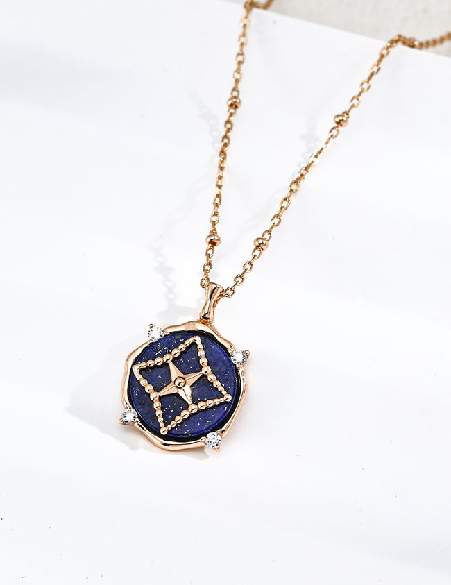 Lapis Lazuli&Mother of Pearl  Charm Necklace Prosperity Pendant Necklace Stack Design Hover Image