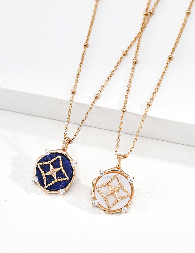 Lapis Lazuli&Mother of Pearl  Charm Necklace Prosperity Pendant Necklace Stack Design Main Image