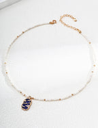 Mother of Pearl Lapis Lazuli Vintage Pearl Sterling silver Charm Necklace