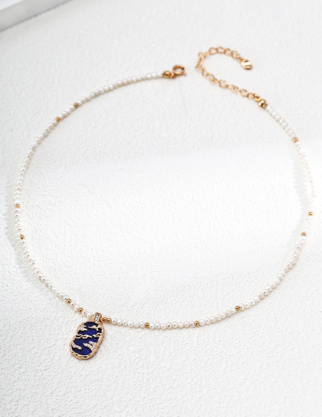 Mother of Pearl Lapis Lazuli Vintage Pearl Sterling silver Charm Necklace