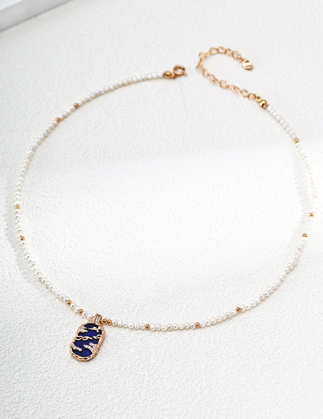 Mother of Pearl Lapis Lazuli Vintage Pearl Sterling silver Charm Necklace Main Image