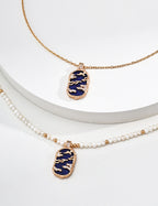 Mother of Pearl Lapis Lazuli Vintage Pearl Sterling silver Charm Necklace