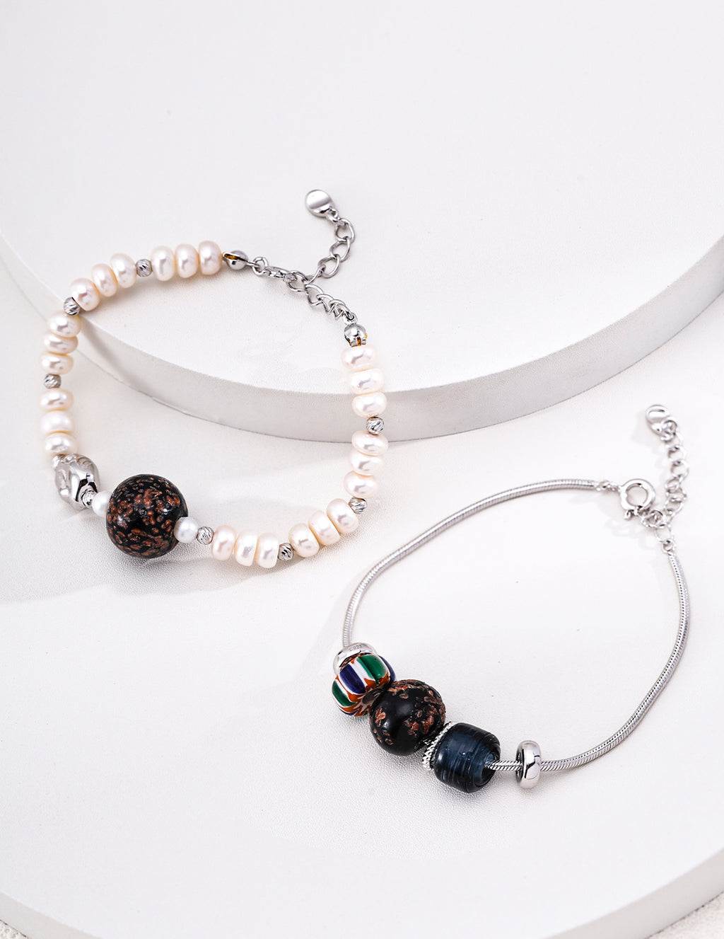 Natural Pearl Glass Beaded Chain Bracelet