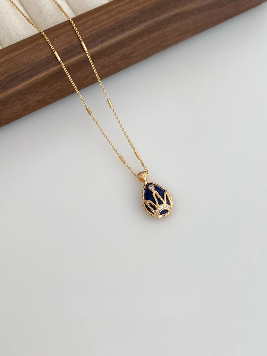 Lapis Lazuli Crown Charm Necklace – Starry Necklace Stack Design