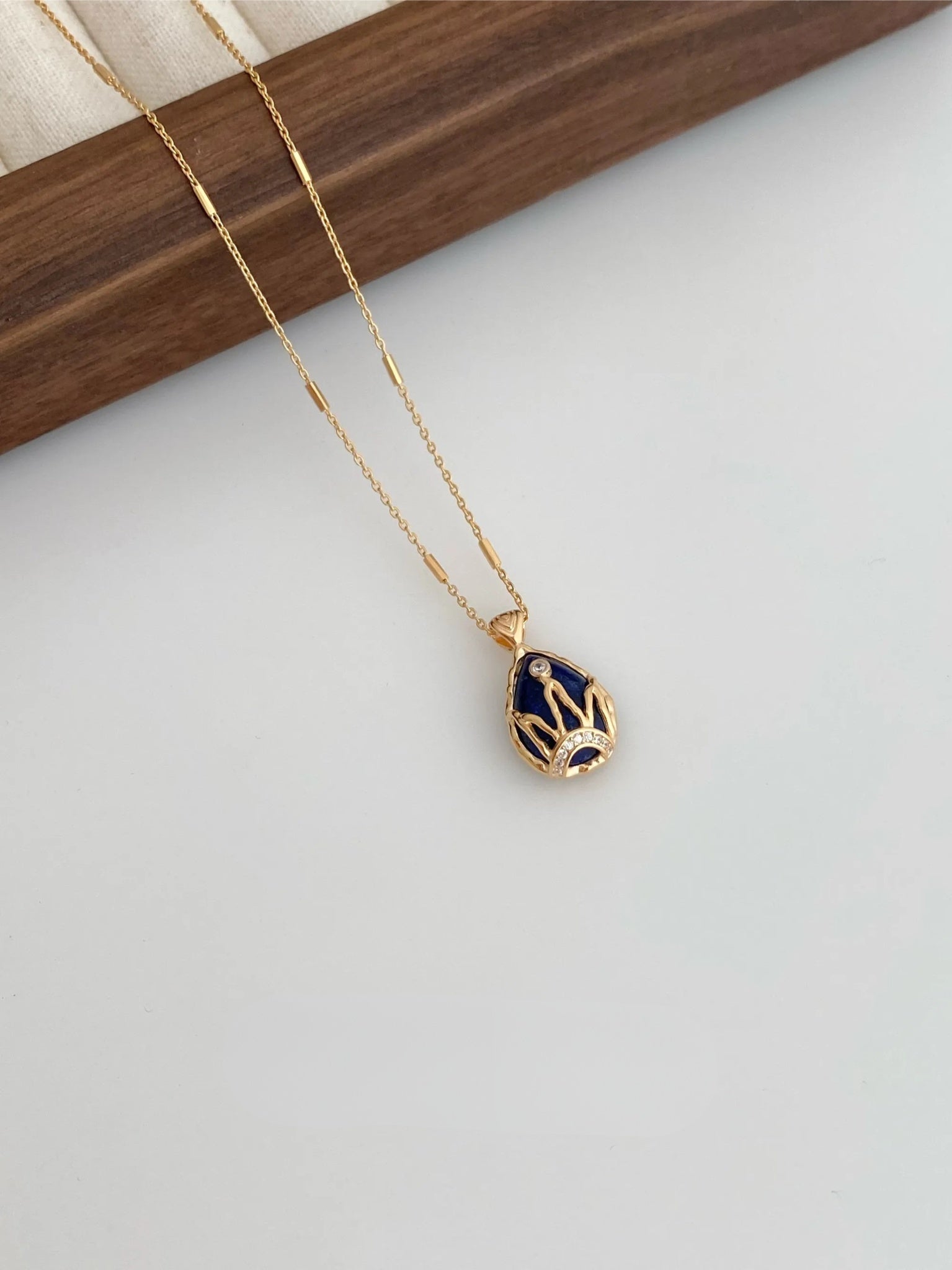 Lapis Lazuli Crown Charm Necklace – Starry Necklace Stack Design