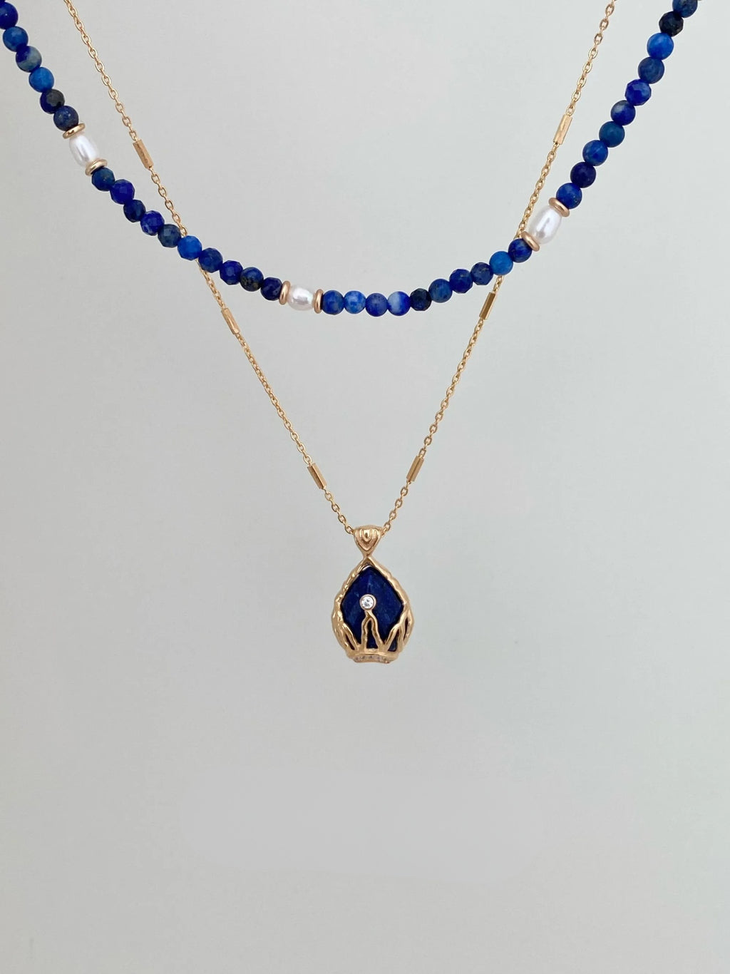 Lapis Lazuli Crown Charm Necklace – Starry Necklace Stack Design