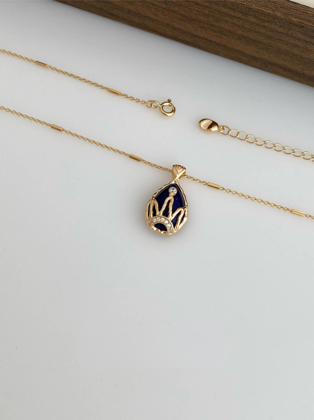 Lapis Lazuli Crown Charm Necklace – Starry Necklace Stack Design