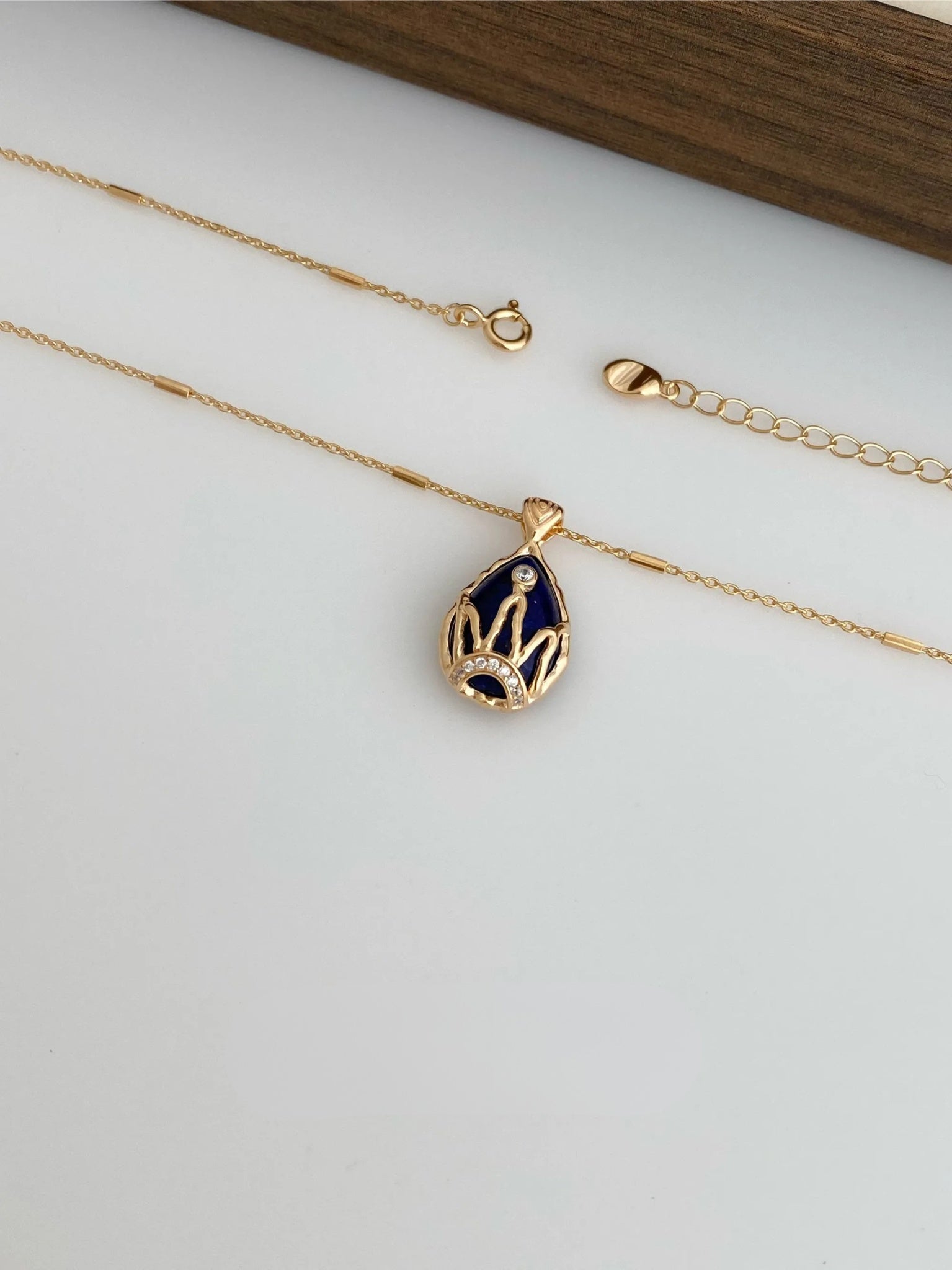 Lapis Lazuli Crown Charm Necklace – Starry Necklace Stack Design
